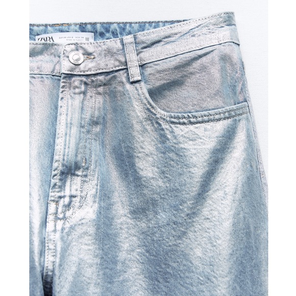 Zara Z1975 MID RISE STRAIGHT CUT METALLIC JEANS - Picture 6 of 10